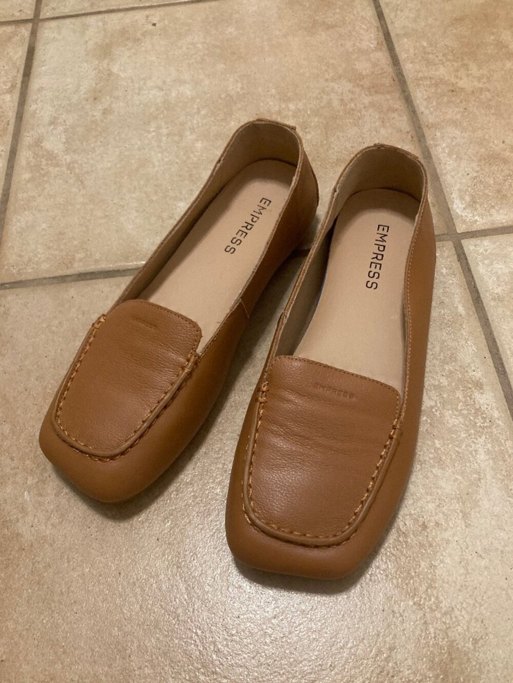 Empress Women’s Ballei Square Toe Loafer Leather Shoe Caramel Size EU38/US 7 - Picture 2 of 5
